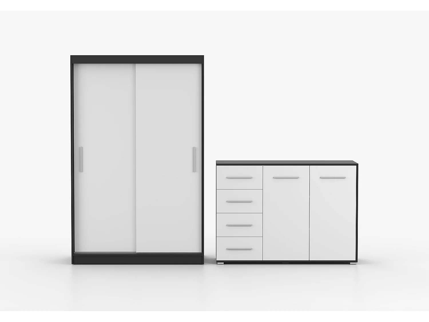 Ensemble armoire Yvae et commode Ilario - Noir - Blanc