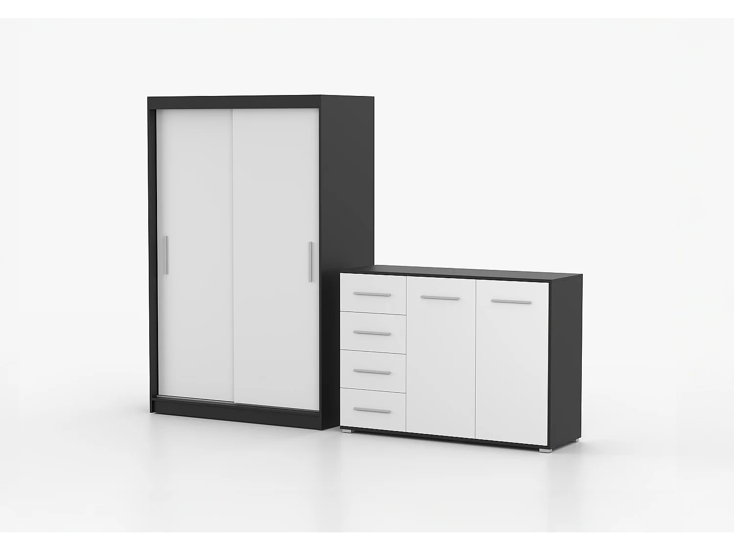 Ensemble armoire Yvae et commode Ilario - Noir - Blanc