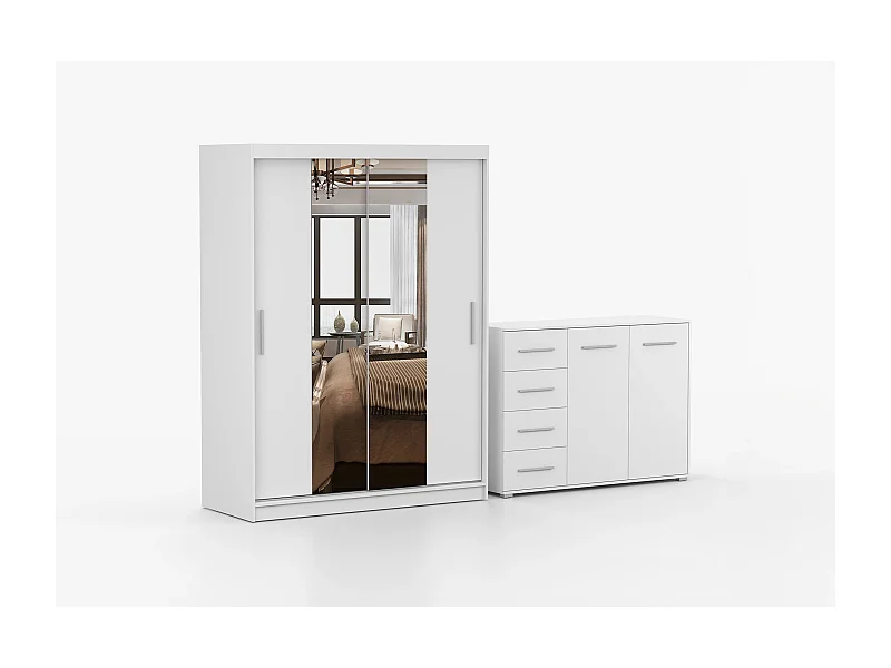 Ensemble armoire Aenora et commode Ilario - Blanc