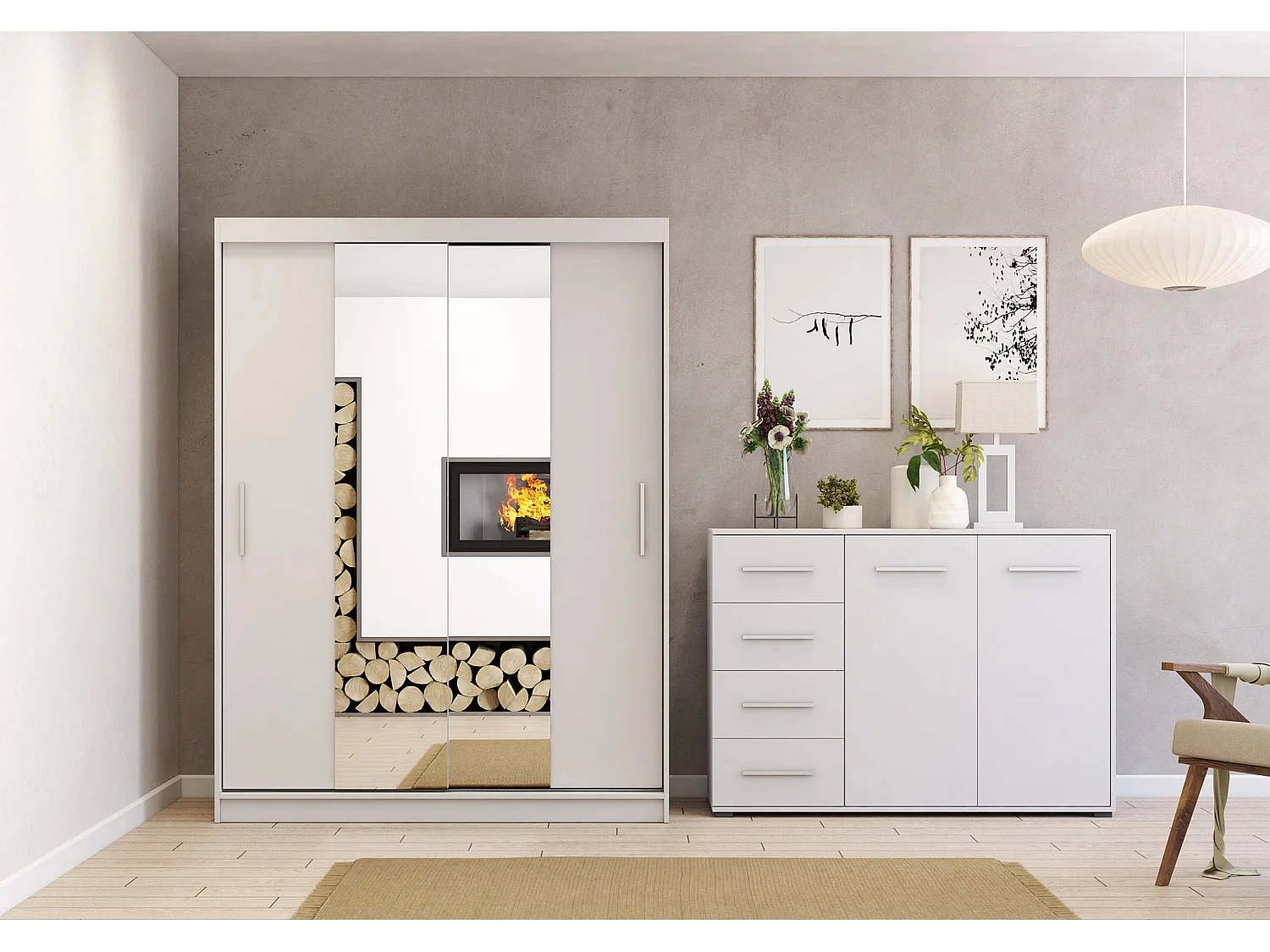 Ensemble armoire Aenora et commode Ilario - Blanc