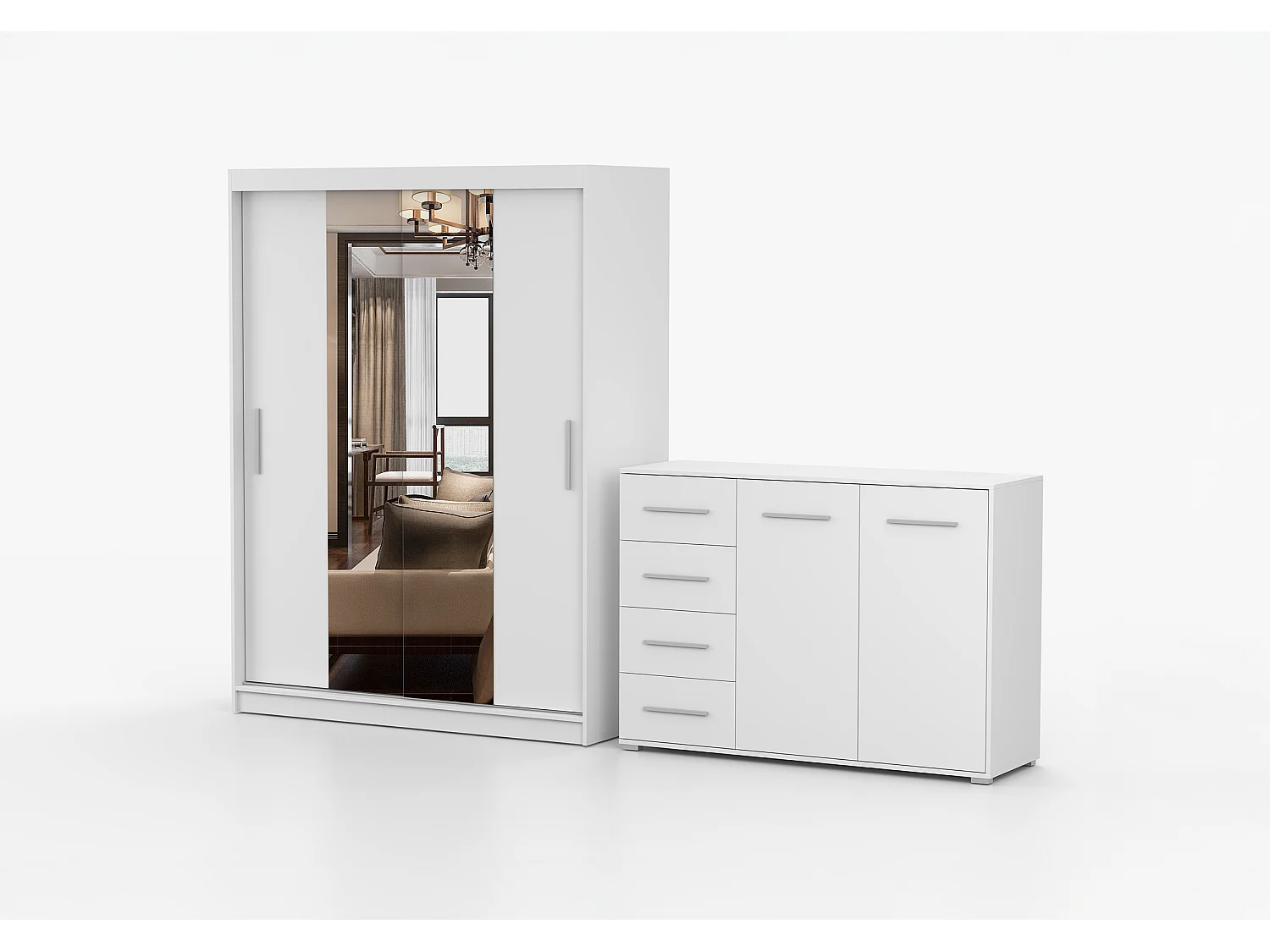 Ensemble armoire Aenora et commode Ilario - Blanc