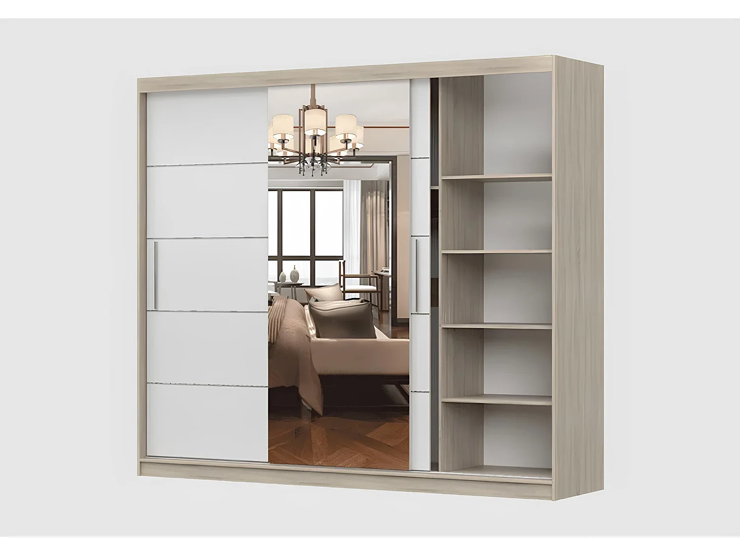 Ensemble armoire Theana et commode Ilario avec miroir - Blanc