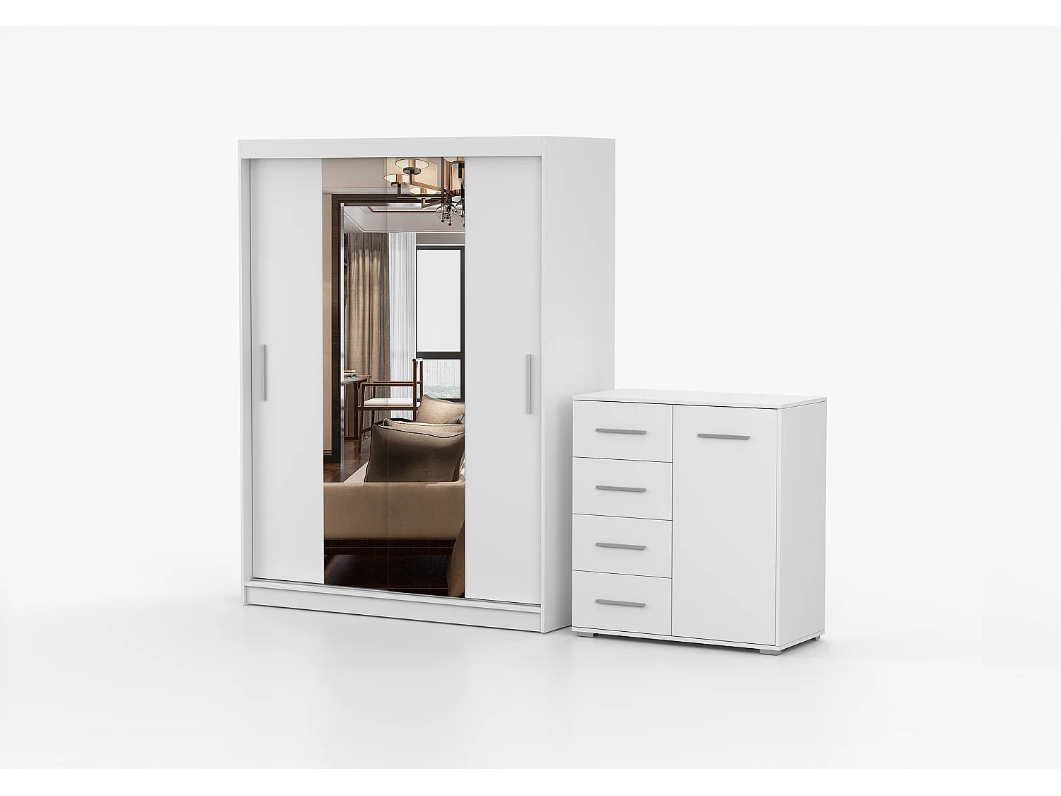 Ensemble armoire et commode Aenora Ilario avec miroir - Blanc