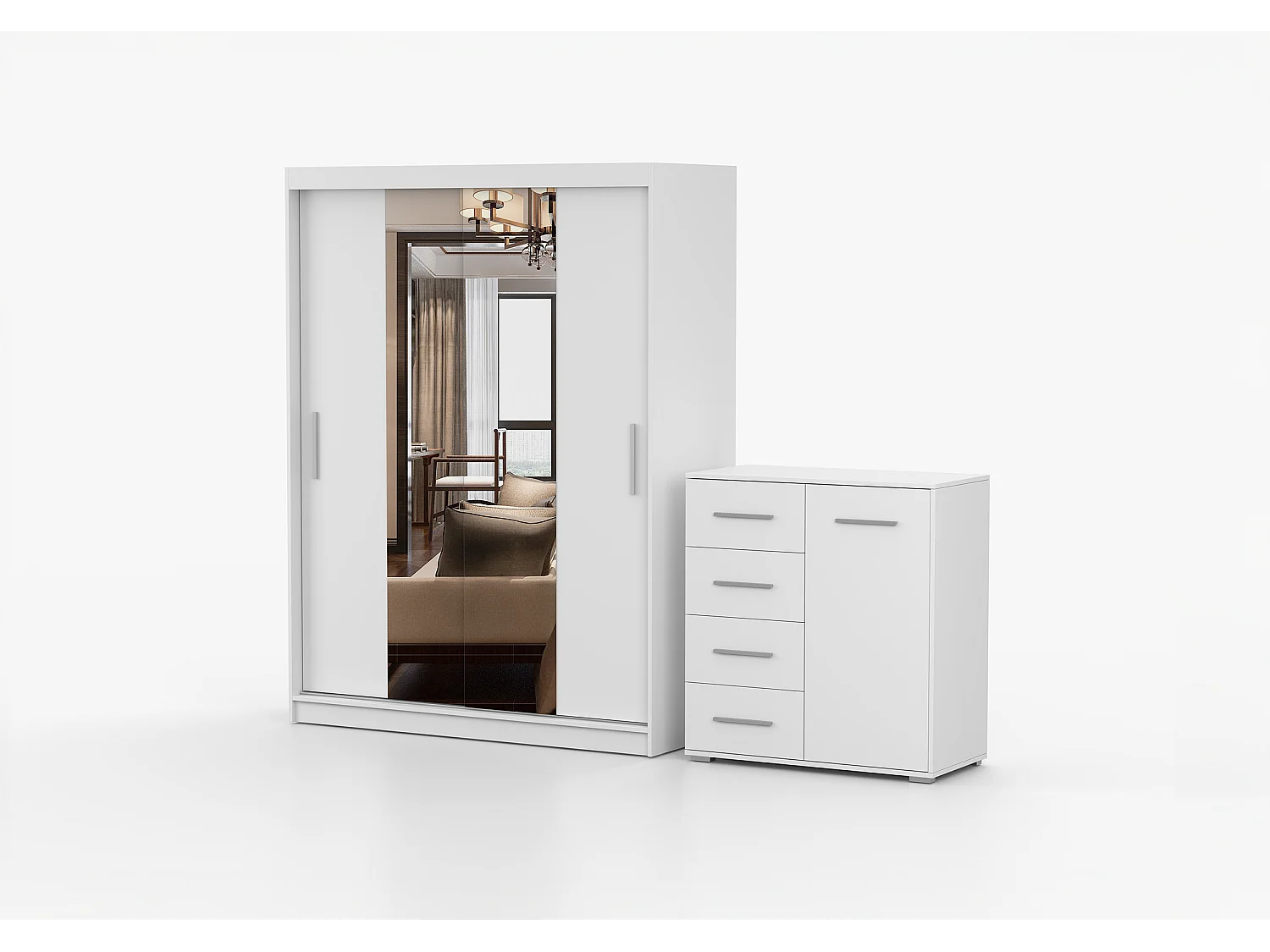 Ensemble armoire et commode Aenora Ilario avec miroir - Blanc