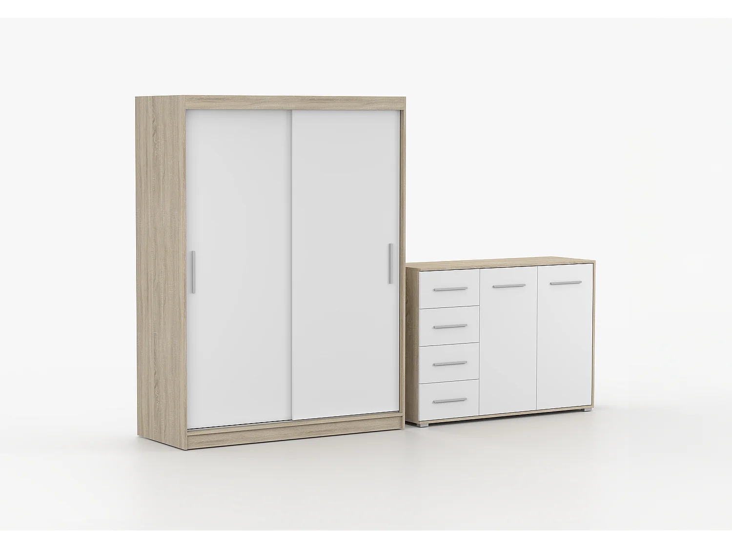 Ensemble armoire Elsinore et commode Ilario - Chêne - Blanc