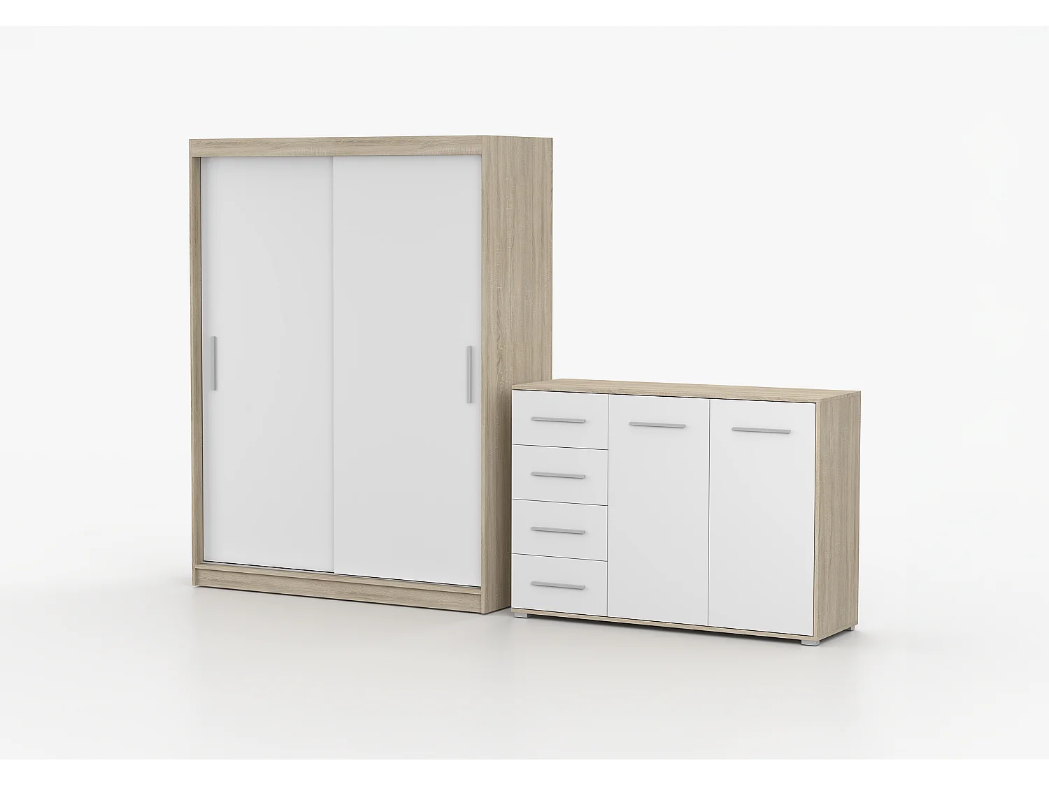 Ensemble armoire Elsinore et commode Ilario - Chêne - Blanc