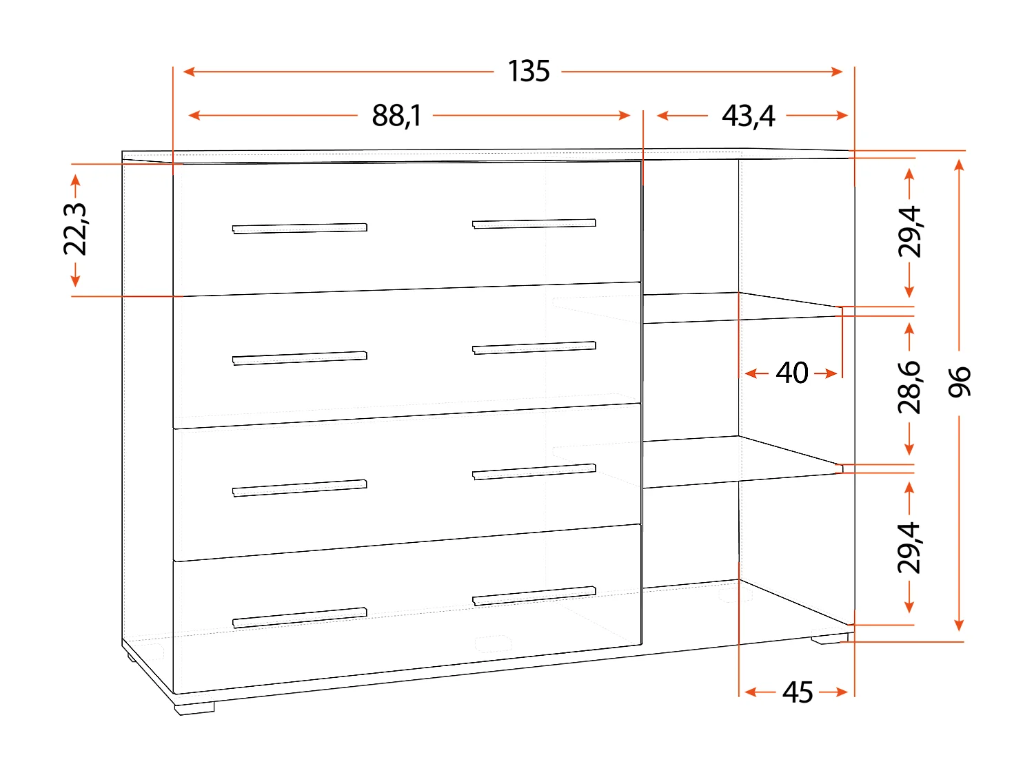 Ensemble armoire Vaiana et commode Ilario Chêne - Blanc avec miroir - Chêne - Blanc
