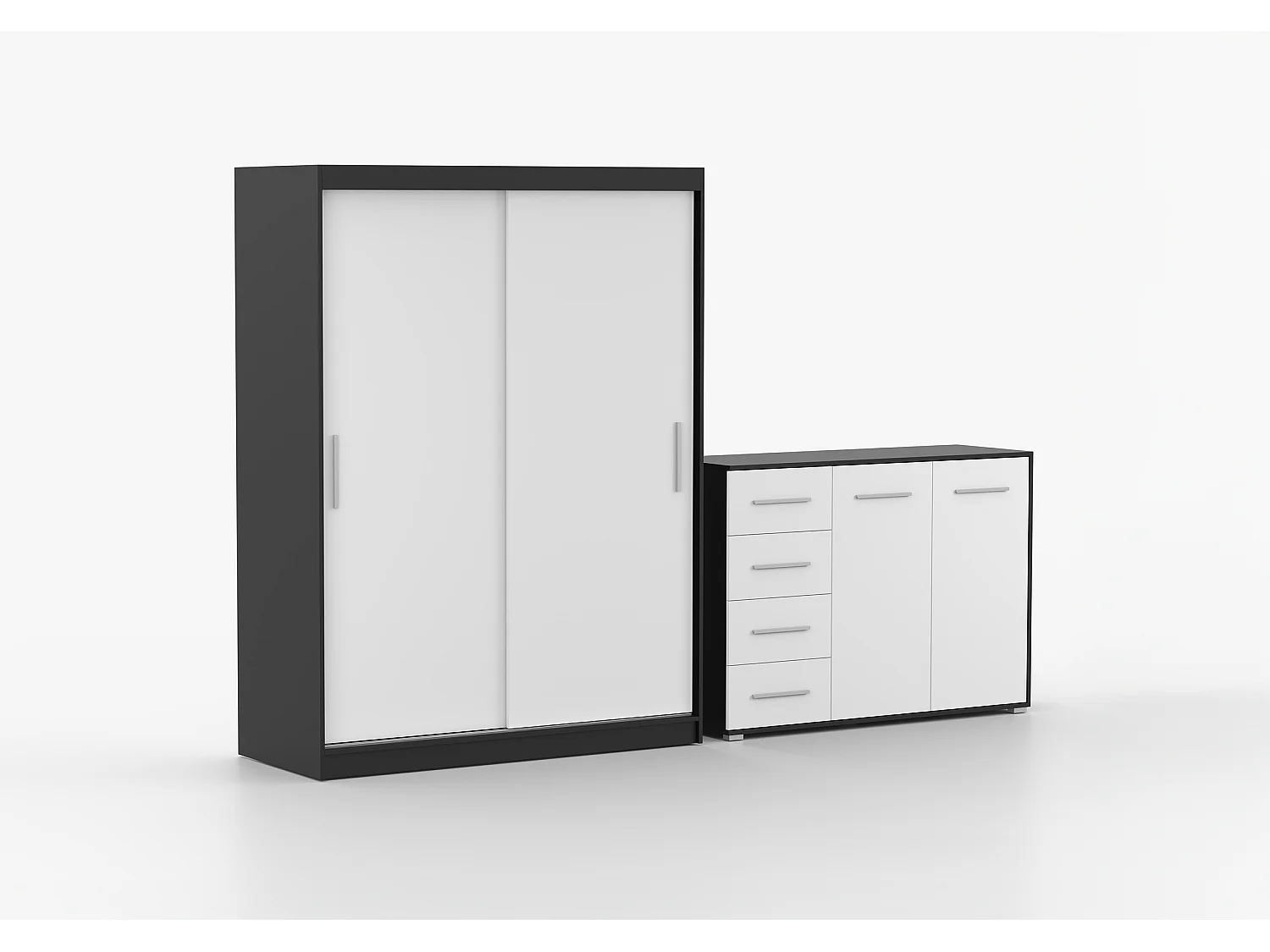 Ensemble armoire Elsinore et commode Ilario - Noir - Blanc