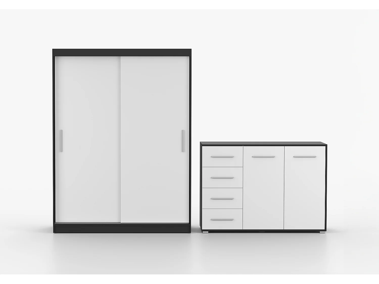 Ensemble armoire Elsinore et commode Ilario - Noir - Blanc