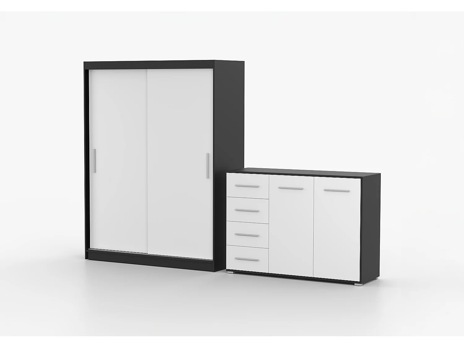 Ensemble armoire Elsinore et commode Ilario - Noir - Blanc