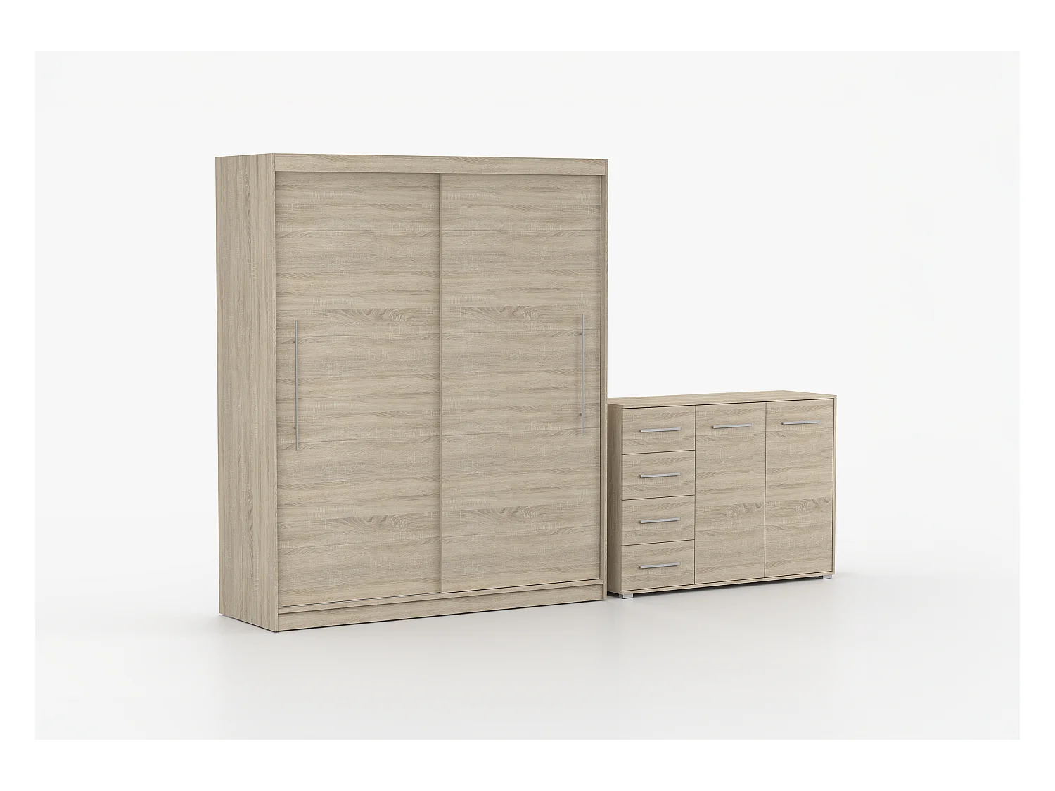 Ensemble armoire Miralys avec commode Ilario - Chêne