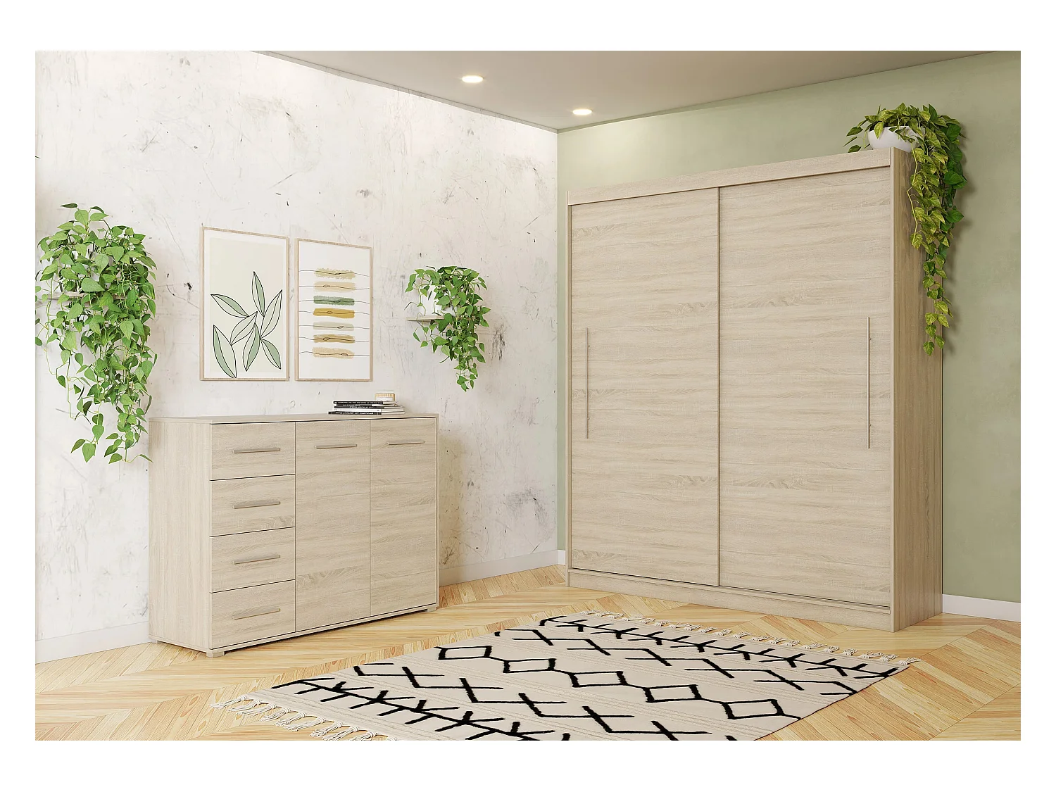 Ensemble armoire Miralys avec commode Ilario - Chêne