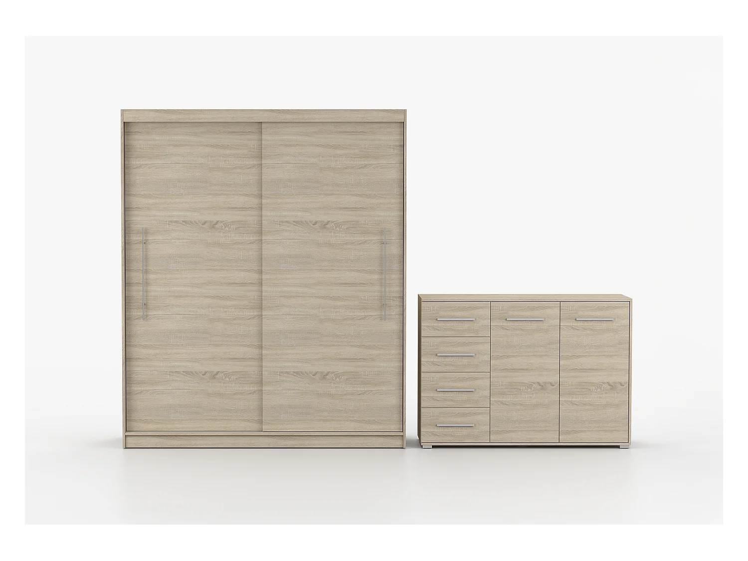 Ensemble armoire Miralys avec commode Ilario - Chêne