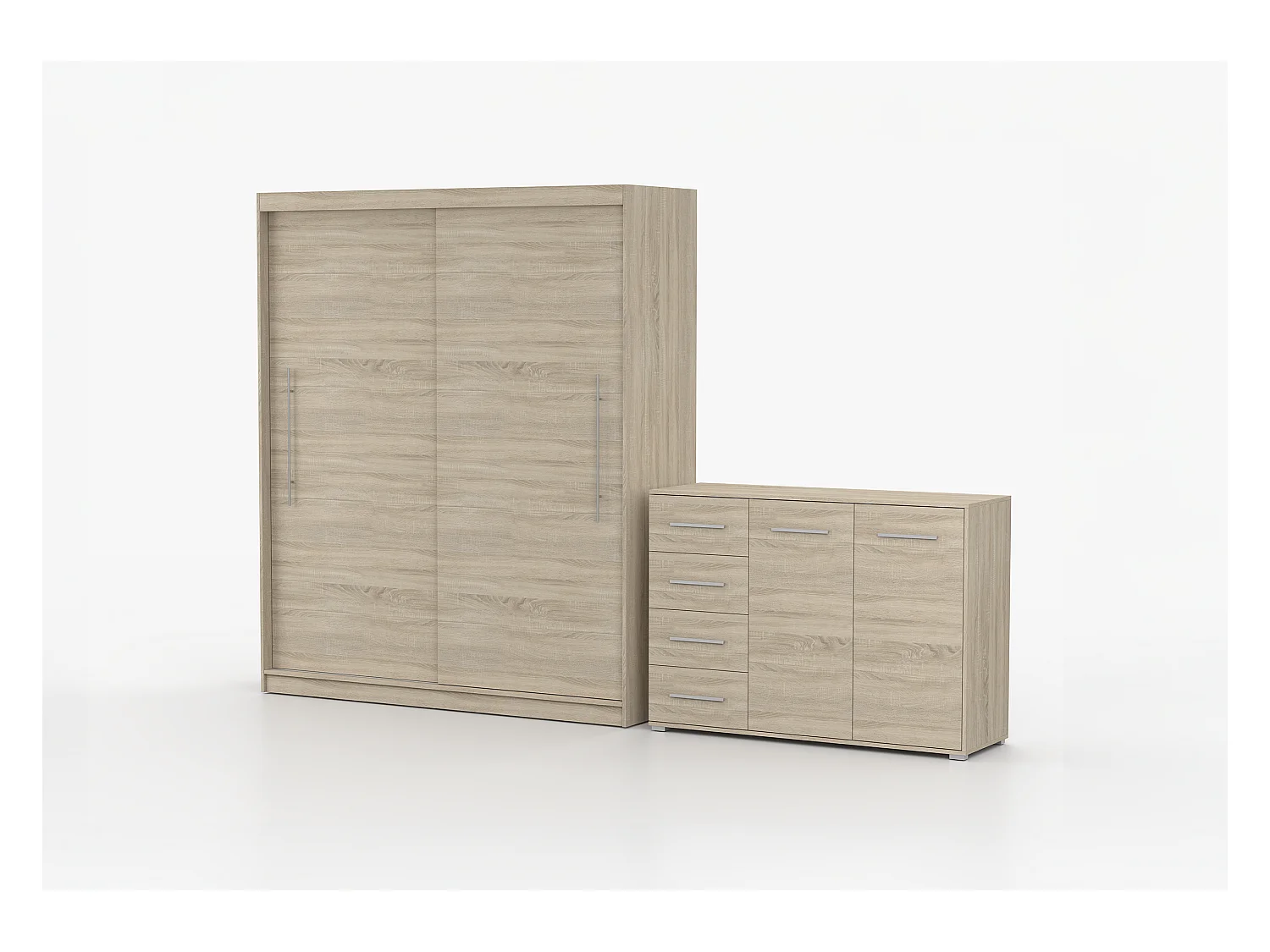 Ensemble armoire Miralys avec commode Ilario - Chêne