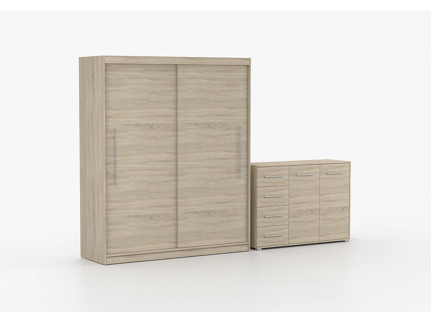 Ensemble armoire Miralys avec commode Ilario - Chêne