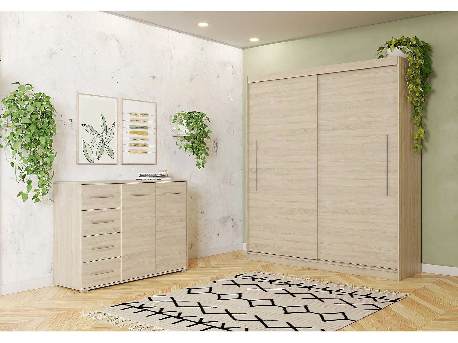 Ensemble armoire Miralys avec commode Ilario - Chêne