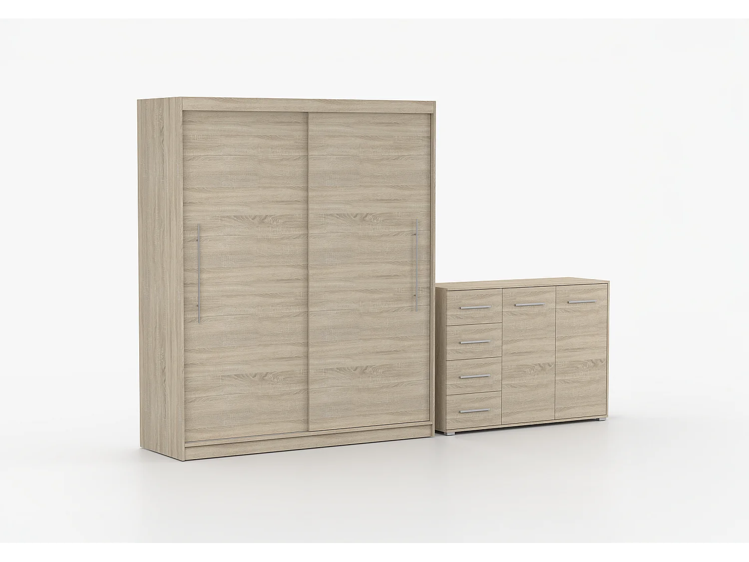 Ensemble armoire Miralys avec commode Ilario - Chêne