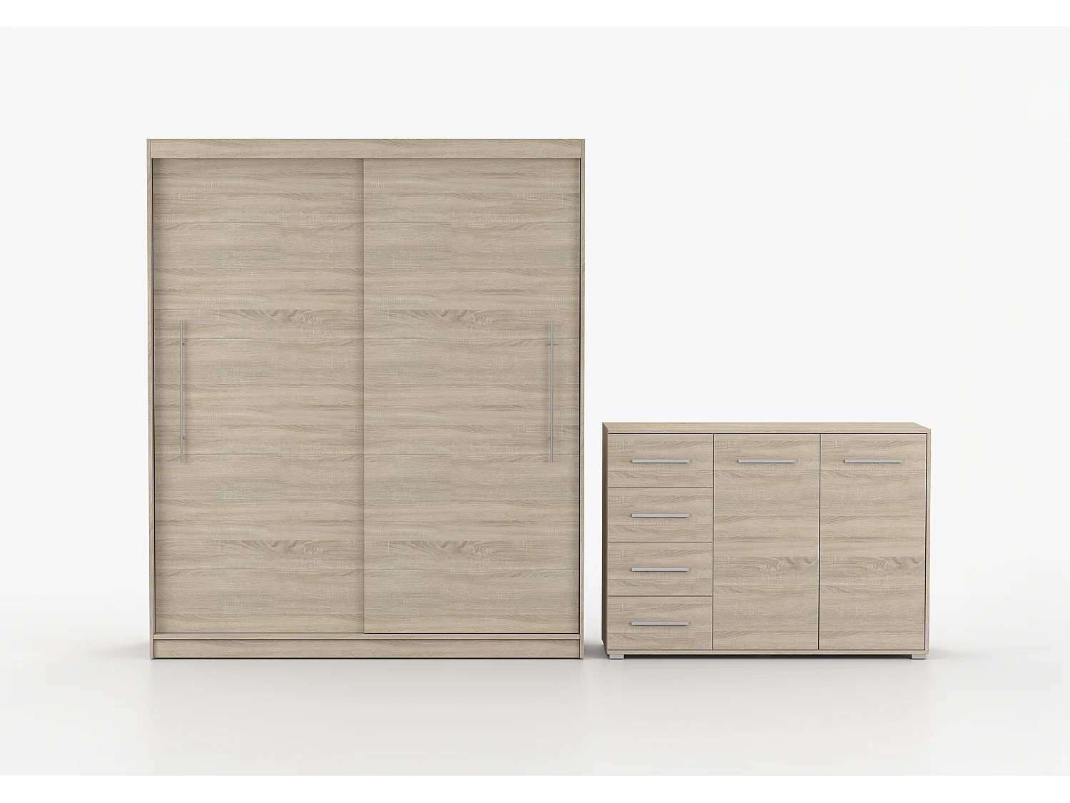 Ensemble armoire Miralys avec commode Ilario - Chêne