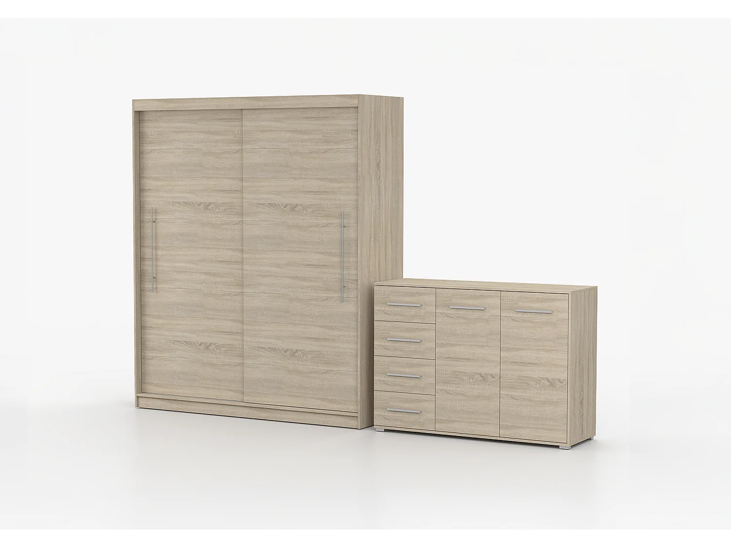 Ensemble armoire Miralys avec commode Ilario - Chêne