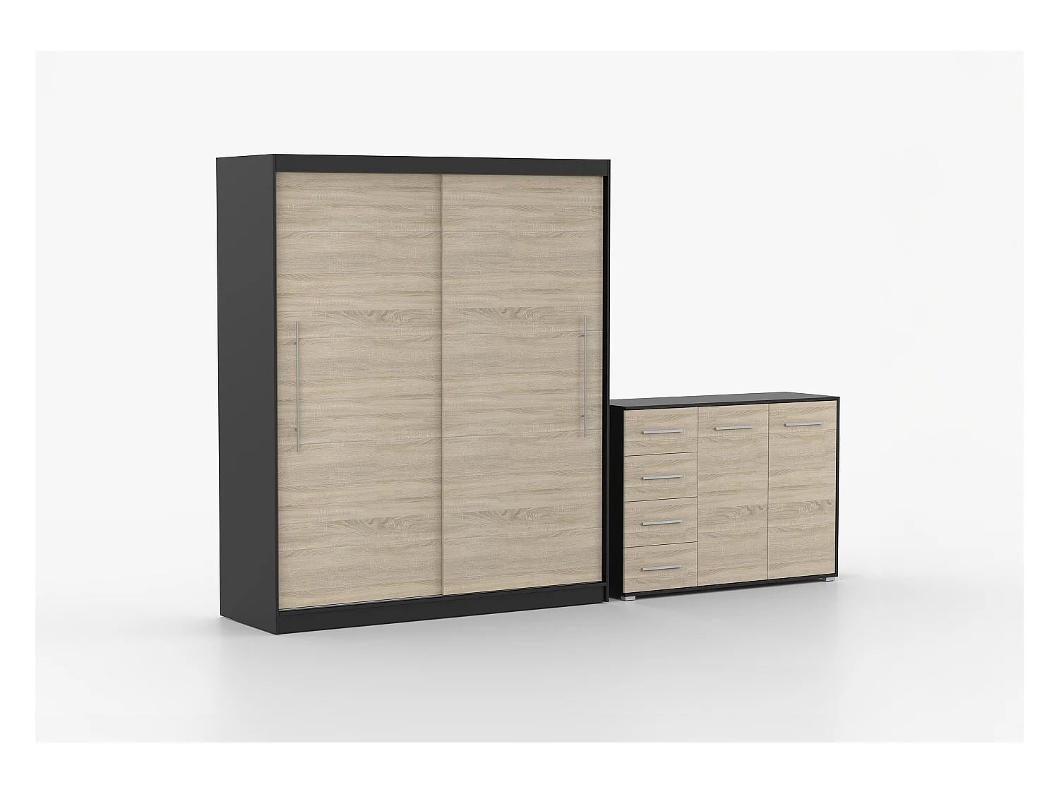 Ensemble armoire Miralys avec commode Ilario - Noir - Chêne