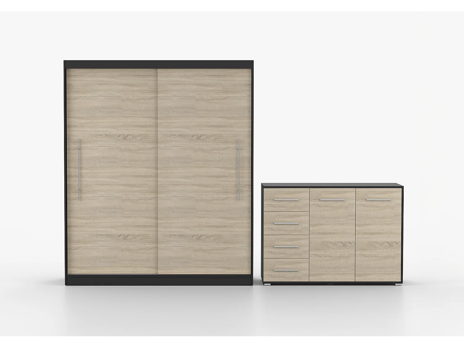 Ensemble armoire Miralys avec commode Ilario - Noir - Chêne