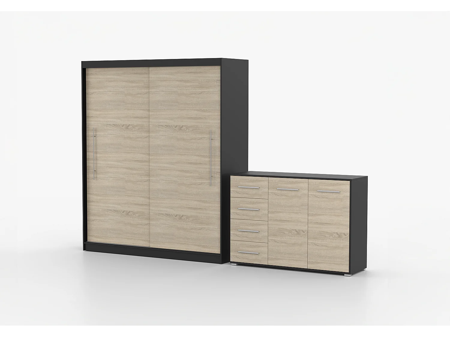 Ensemble armoire Miralys avec commode Ilario - Noir - Chêne