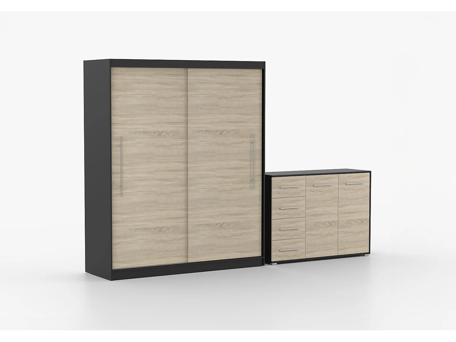 Ensemble armoire Miralys avec commode Ilario - Noir - Chêne