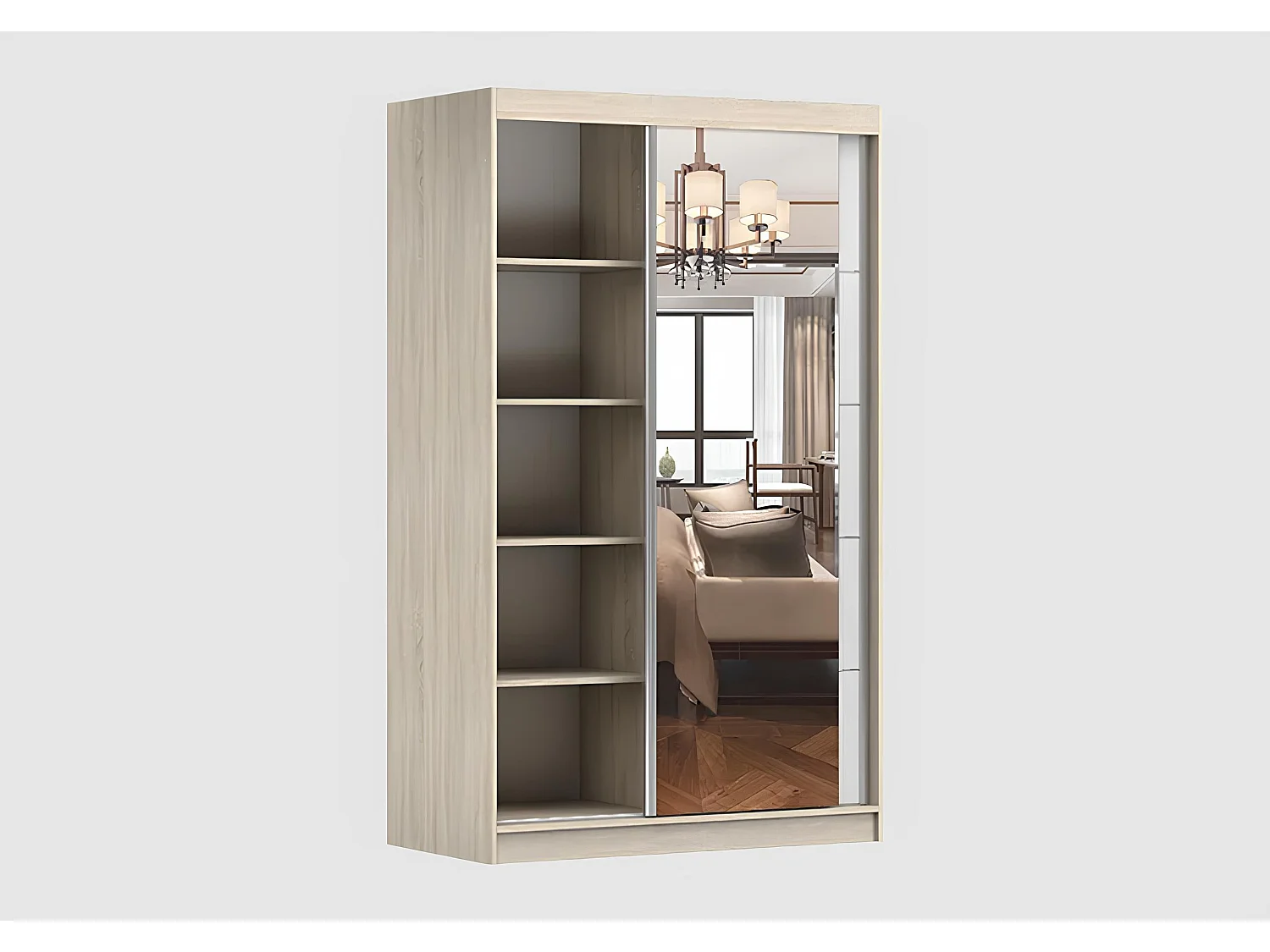 Ensemble armoire Syra et commode Ilario avec miroir - Blanc - Chêne