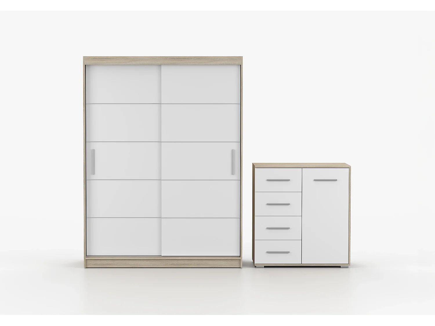 Ensemble armoire Aliona et commode Ilario - Chêne - Blanc