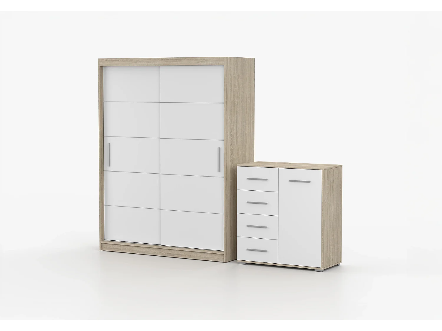 Ensemble armoire Aliona et commode Ilario - Chêne - Blanc