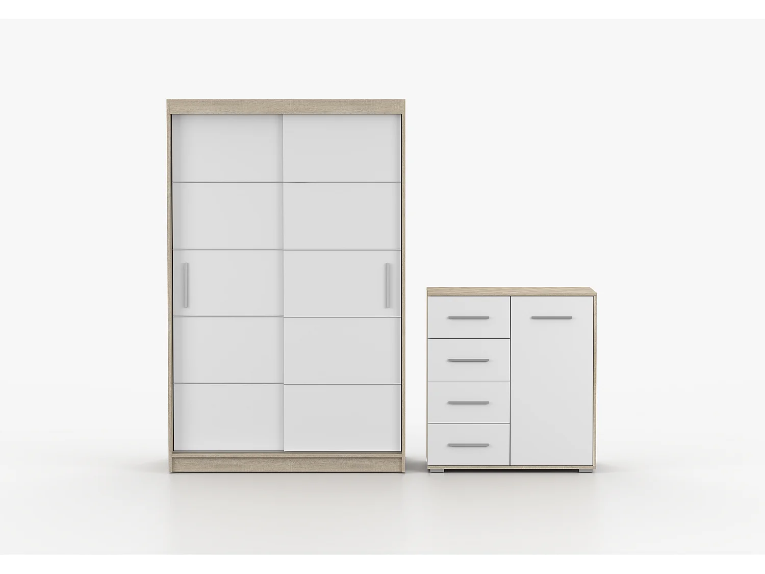 Ensemble armoire Lilwenn et commode Ilario - Chêne - Blanc