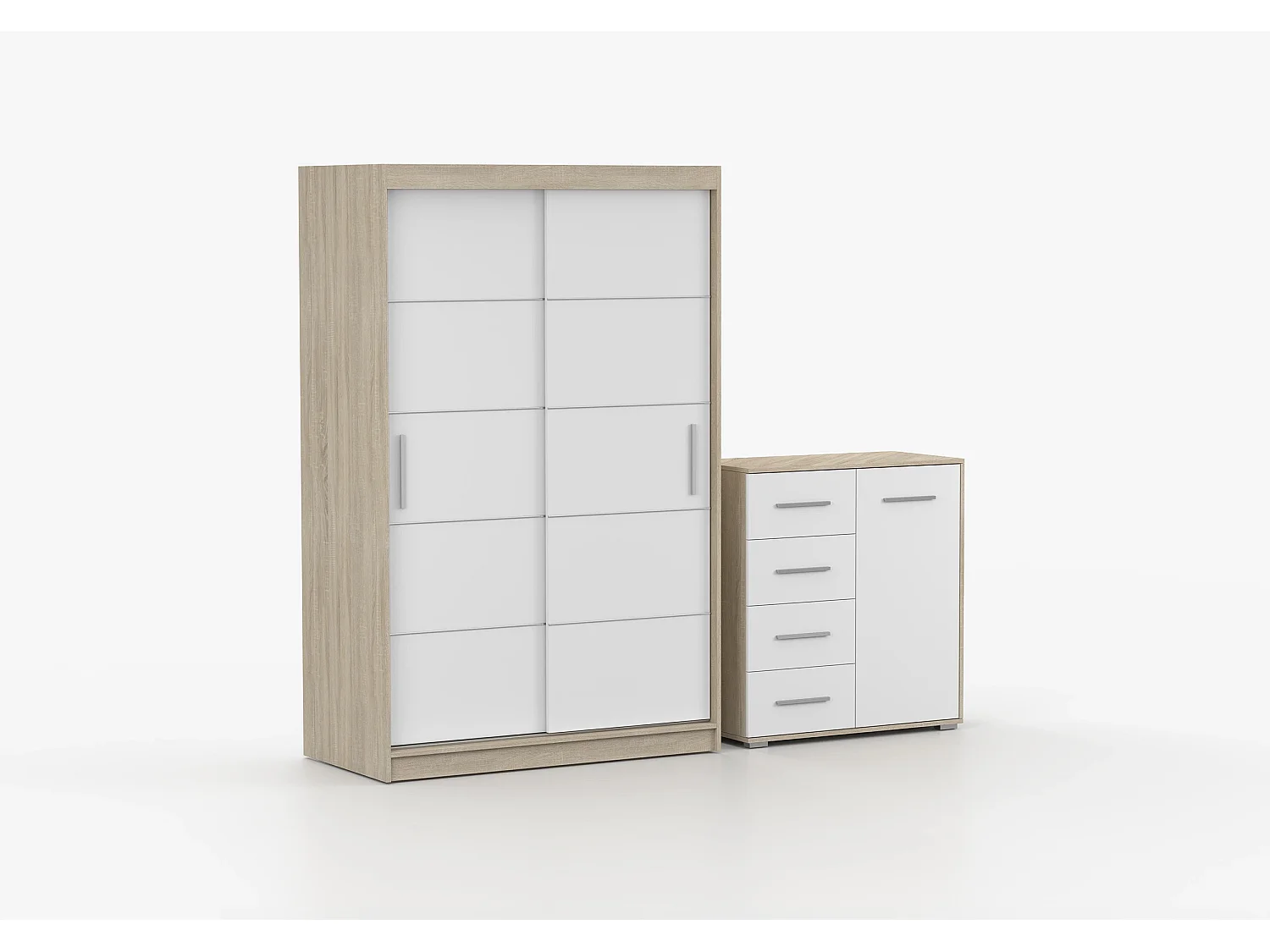 Ensemble armoire Lilwenn et commode Ilario - Chêne - Blanc