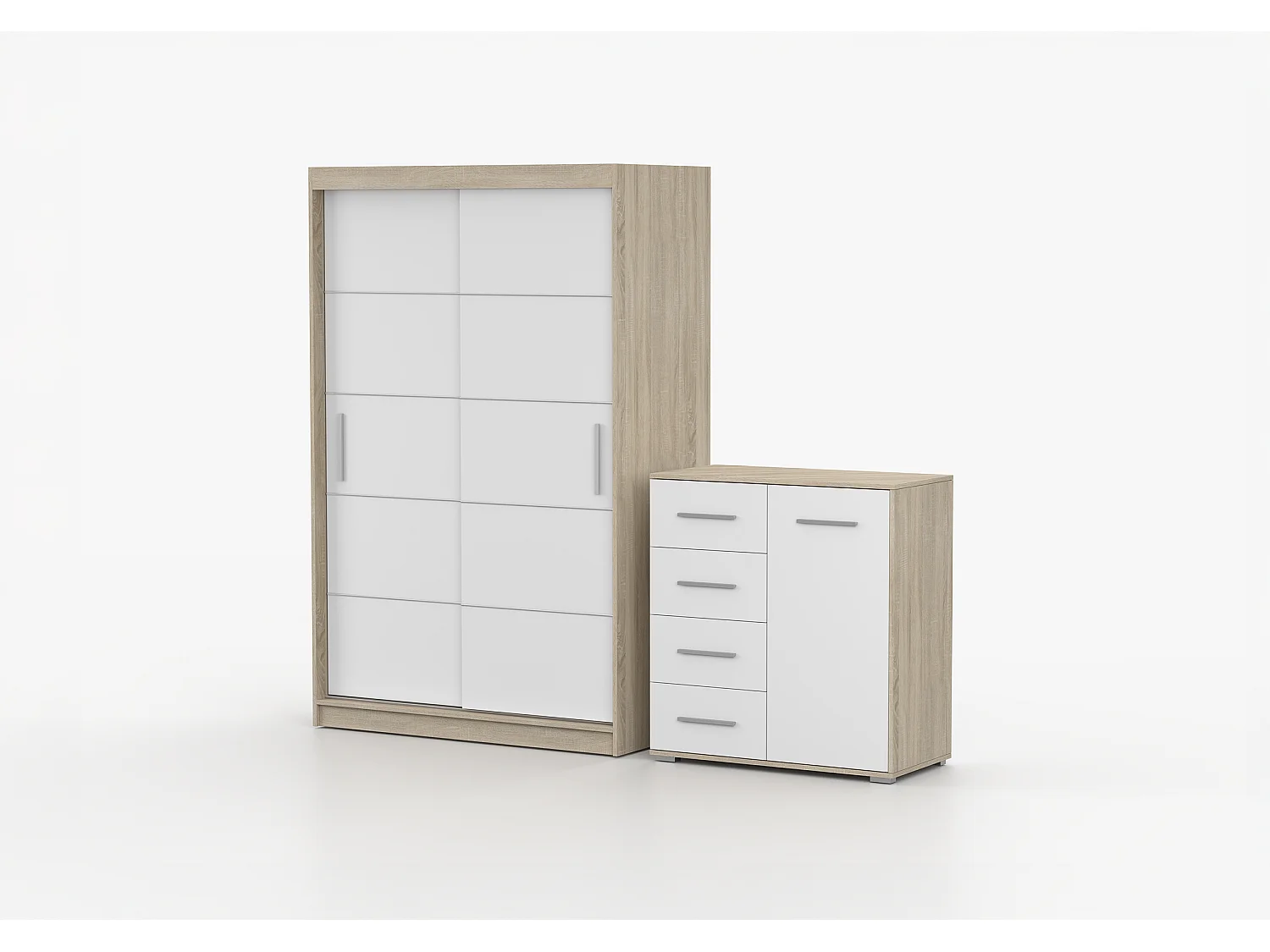 Ensemble armoire Lilwenn et commode Ilario - Chêne - Blanc