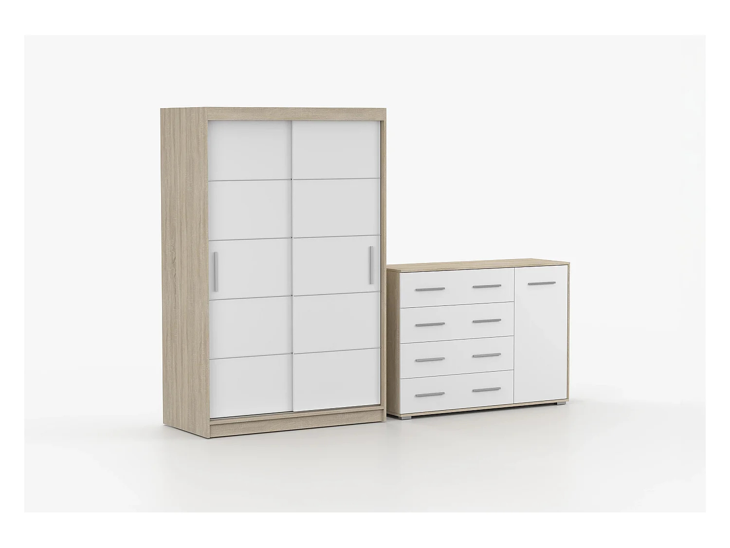 Ensemble armoire Lilwenn et commode Ilario - Chêne - Blanc