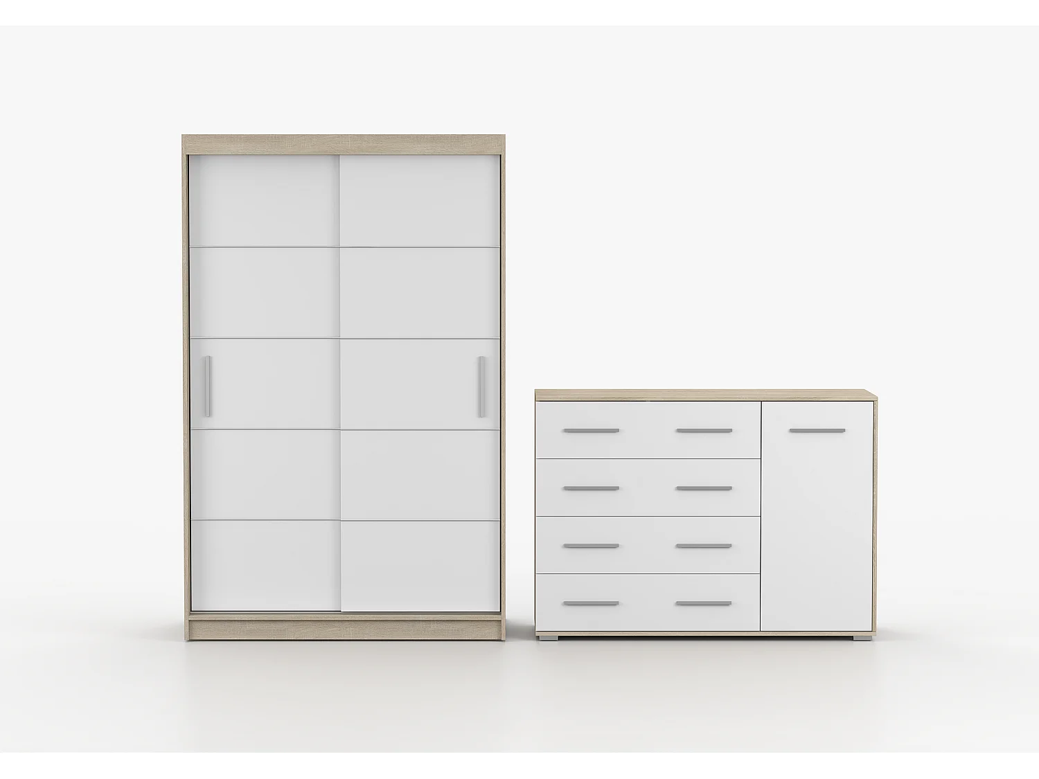 Ensemble armoire Lilwenn et commode Ilario - Chêne - Blanc