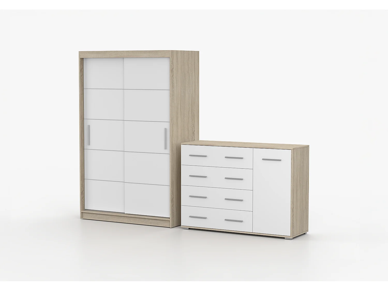 Ensemble armoire Lilwenn et commode Ilario - Chêne - Blanc