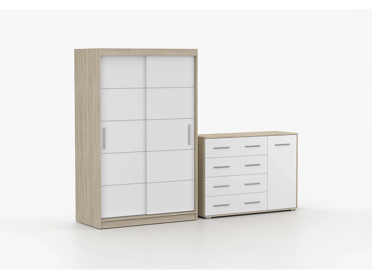 Ensemble armoire Lilwenn et commode Ilario - Chêne - Blanc