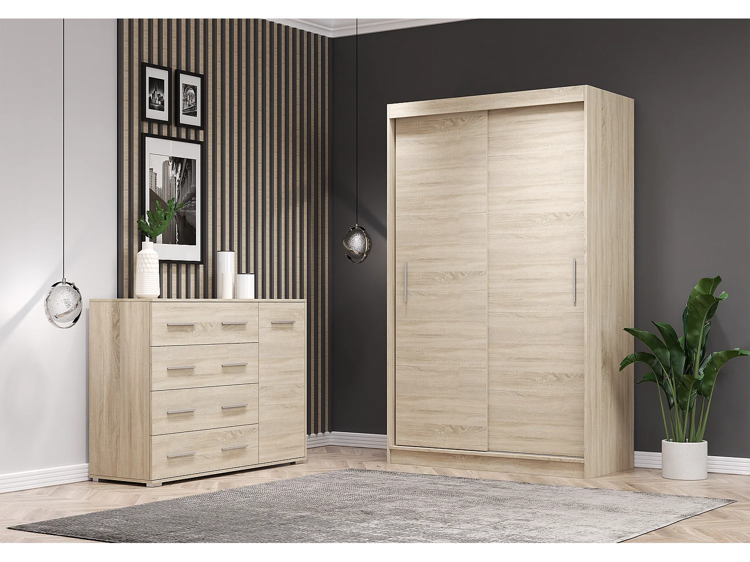 Ensemble armoire Yvae et commode Ilario - Chêne