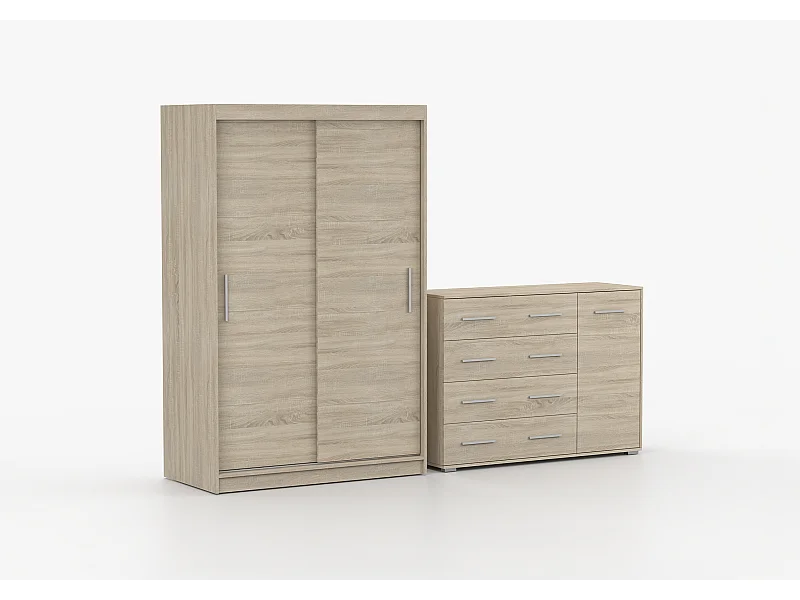 Ensemble armoire Yvae et commode Ilario - Chêne