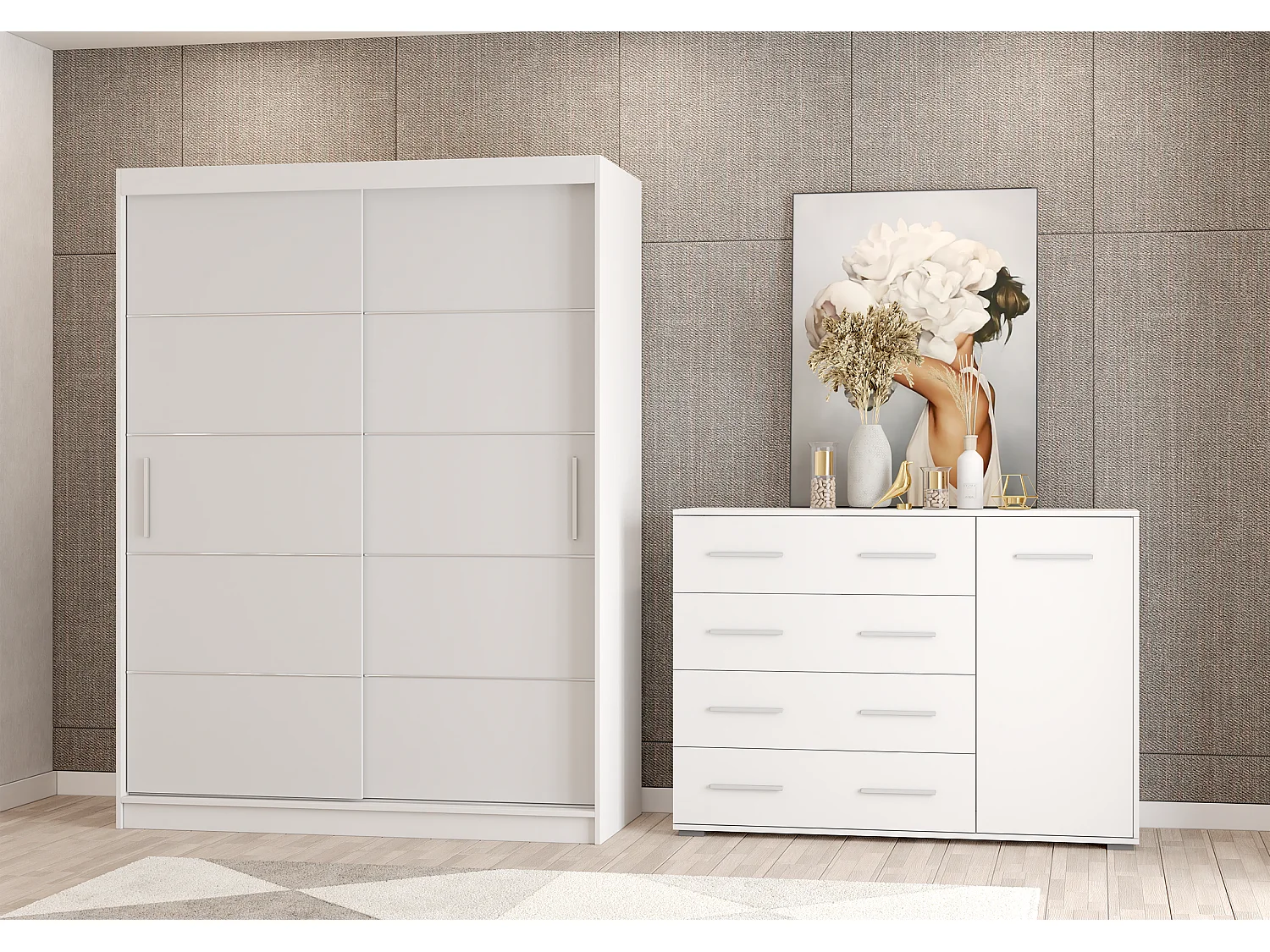 Ensemble armoire Aliona et commode Ilario - Blanc