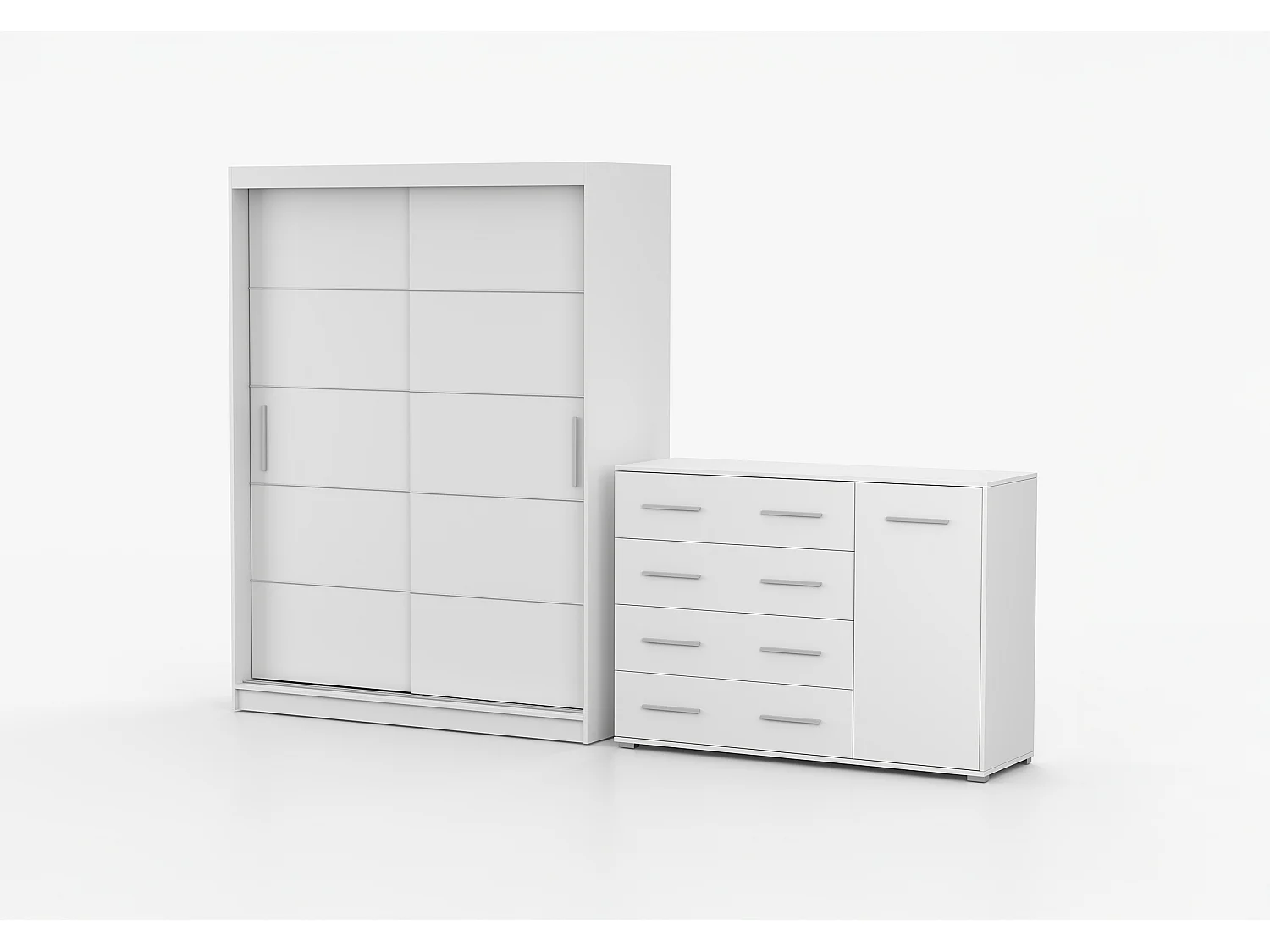 Ensemble armoire Aliona et commode Ilario - Blanc