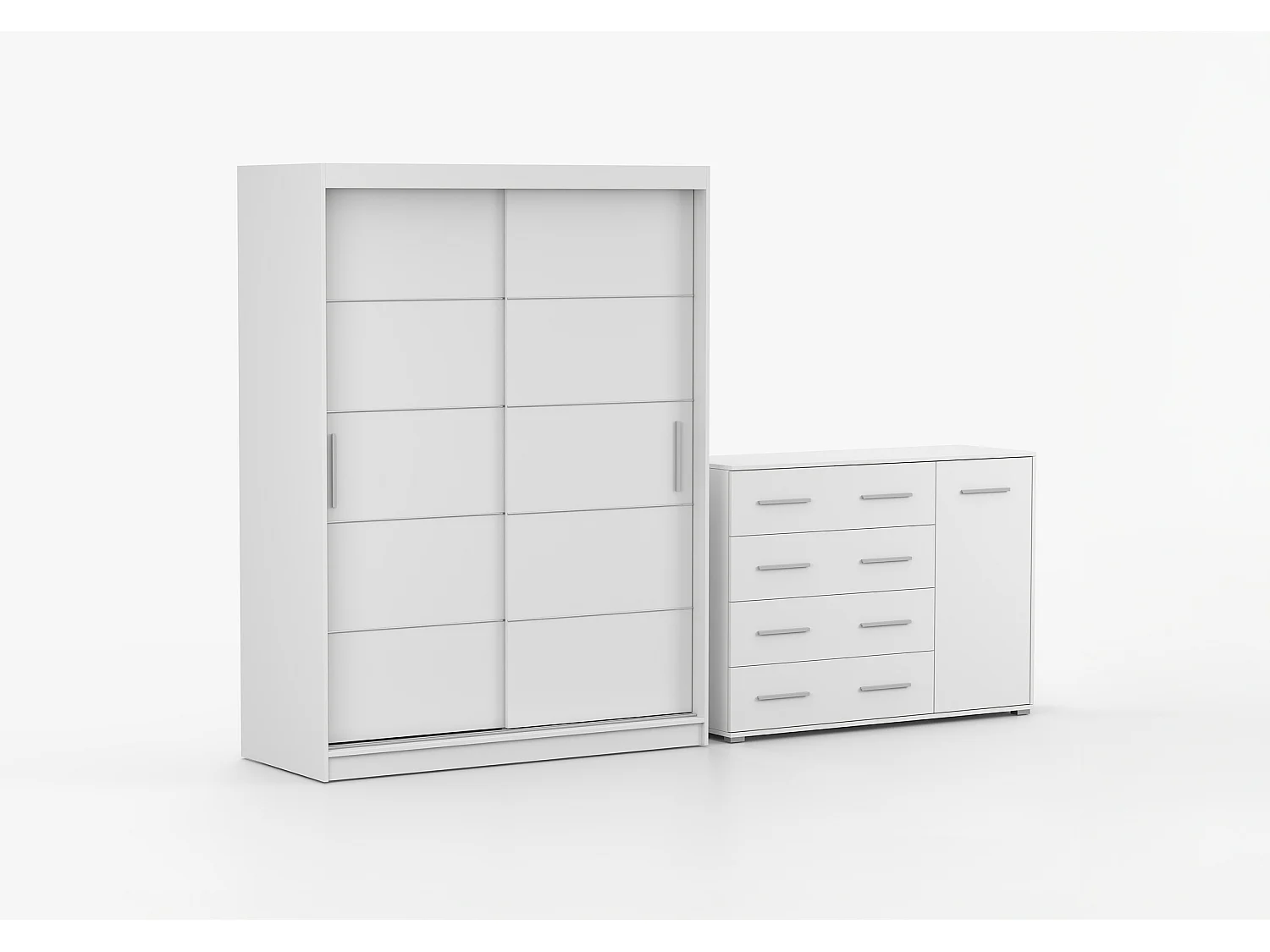 Ensemble armoire Aliona et commode Ilario - Blanc