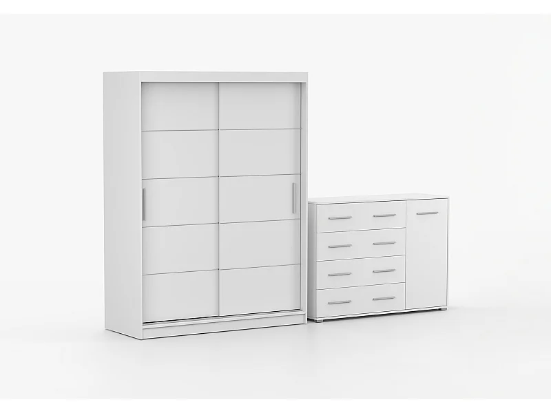 Ensemble armoire Aliona et commode Ilario - Blanc