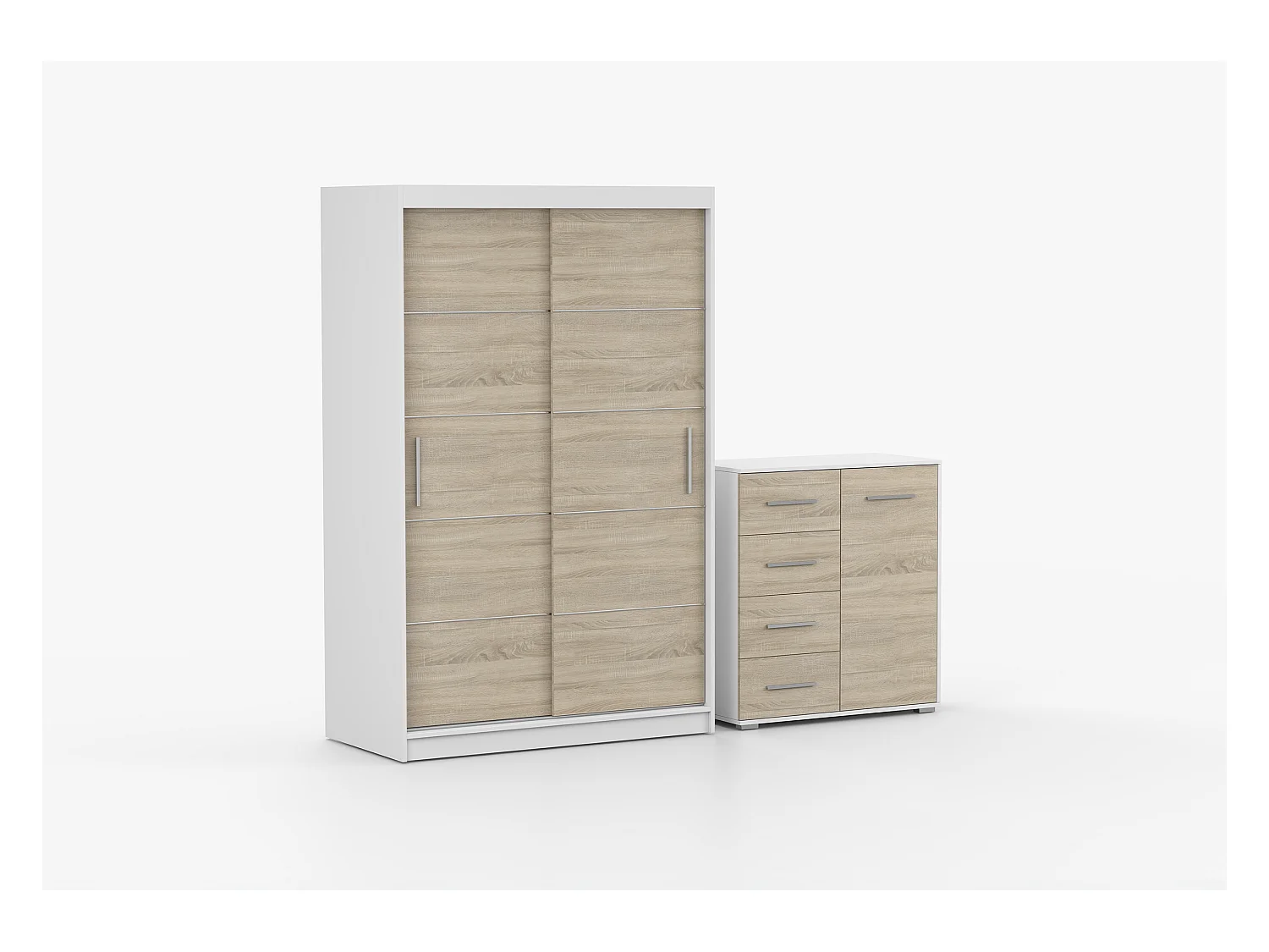 Ensemble armoire Lilwenn et commode Ilario - Blanc - Chêne