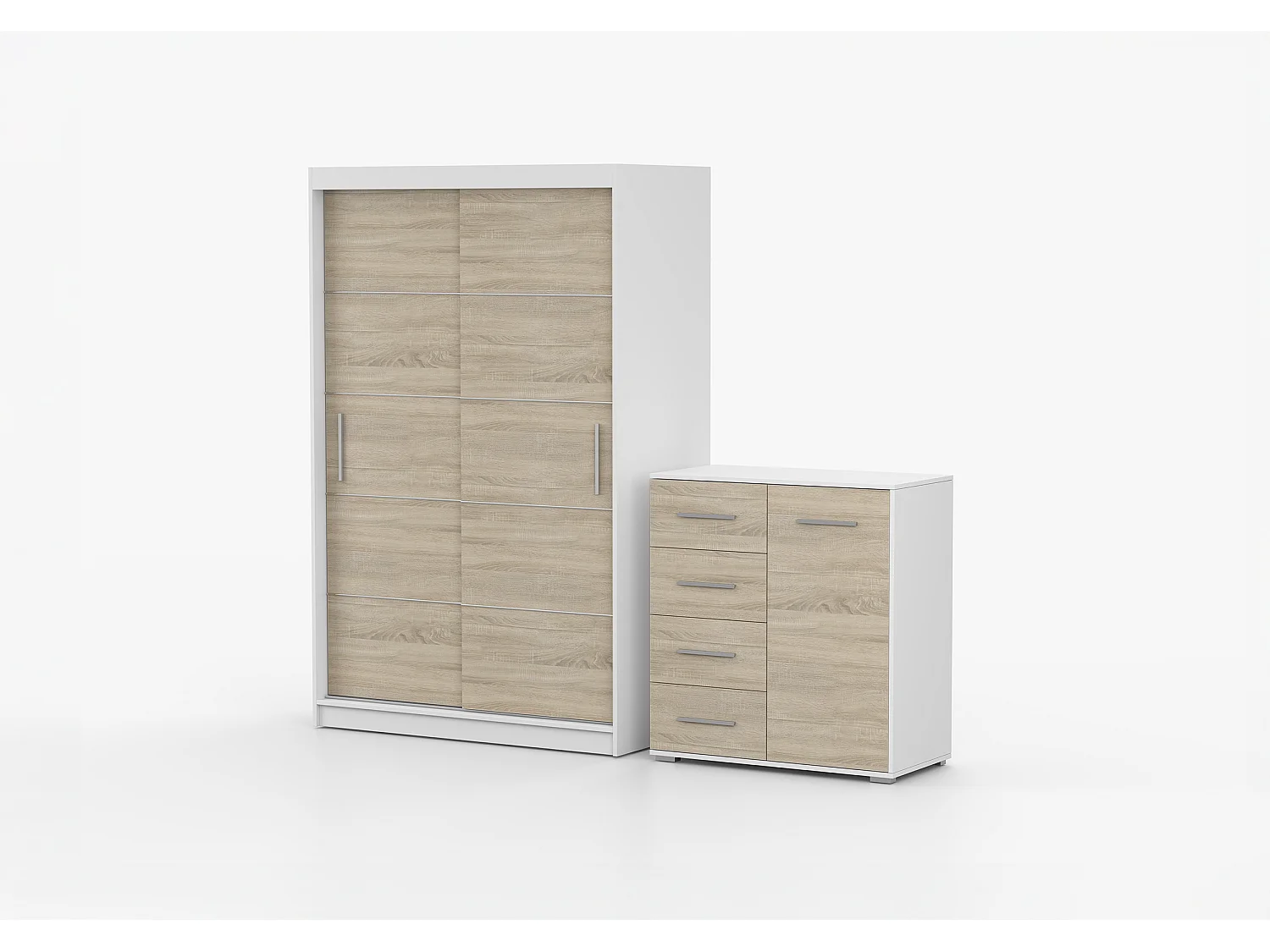 Ensemble armoire Lilwenn et commode Ilario - Blanc - Chêne