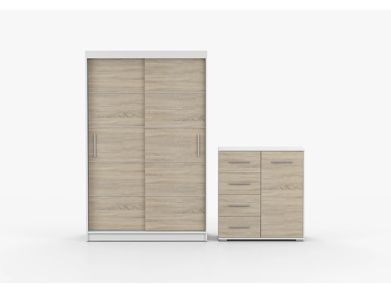 Ensemble armoire Lilwenn et commode Ilario - Blanc - Chêne