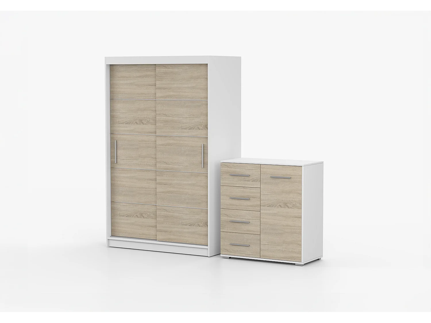 Ensemble armoire Lilwenn et commode Ilario - Blanc - Chêne