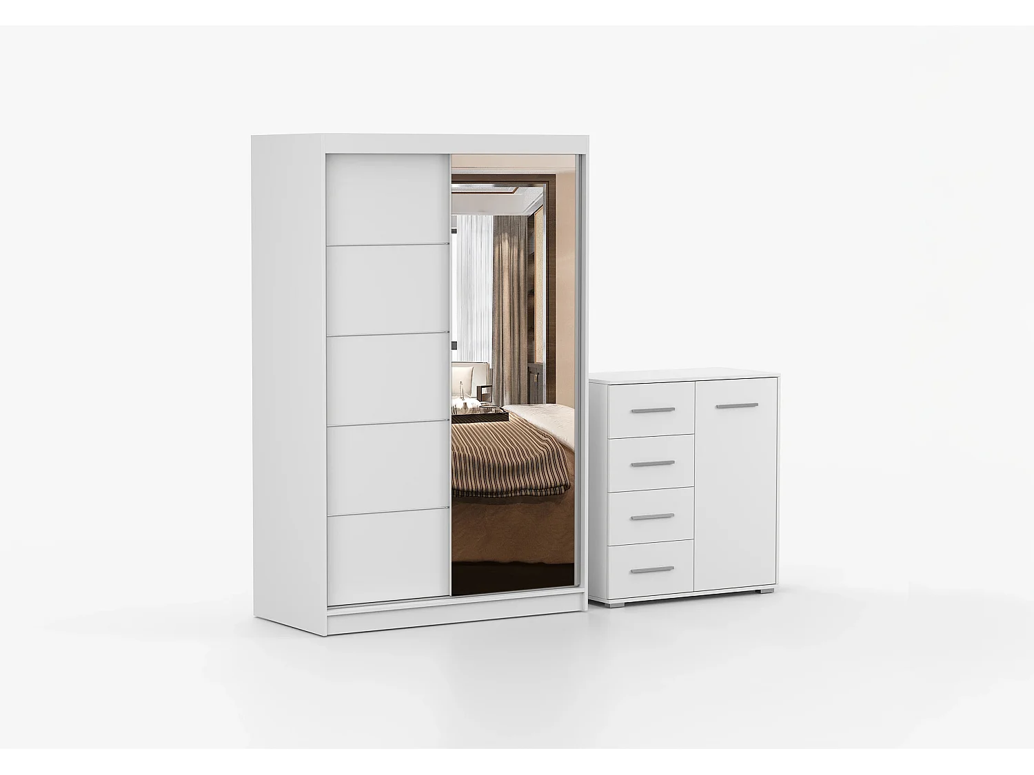 Ensemble armoire Syra et commode Ilario avec miroir - Blanc