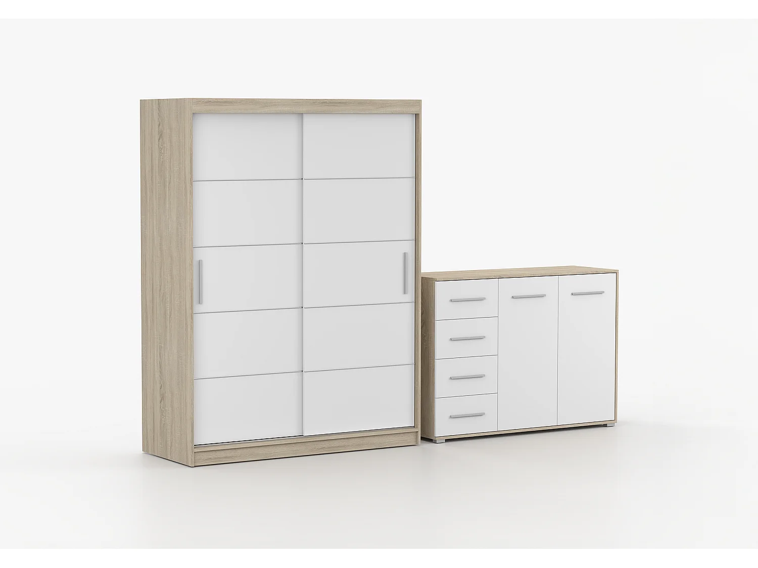 Ensemble armoire Aliona et commode Ilario - Chêne - Blanc