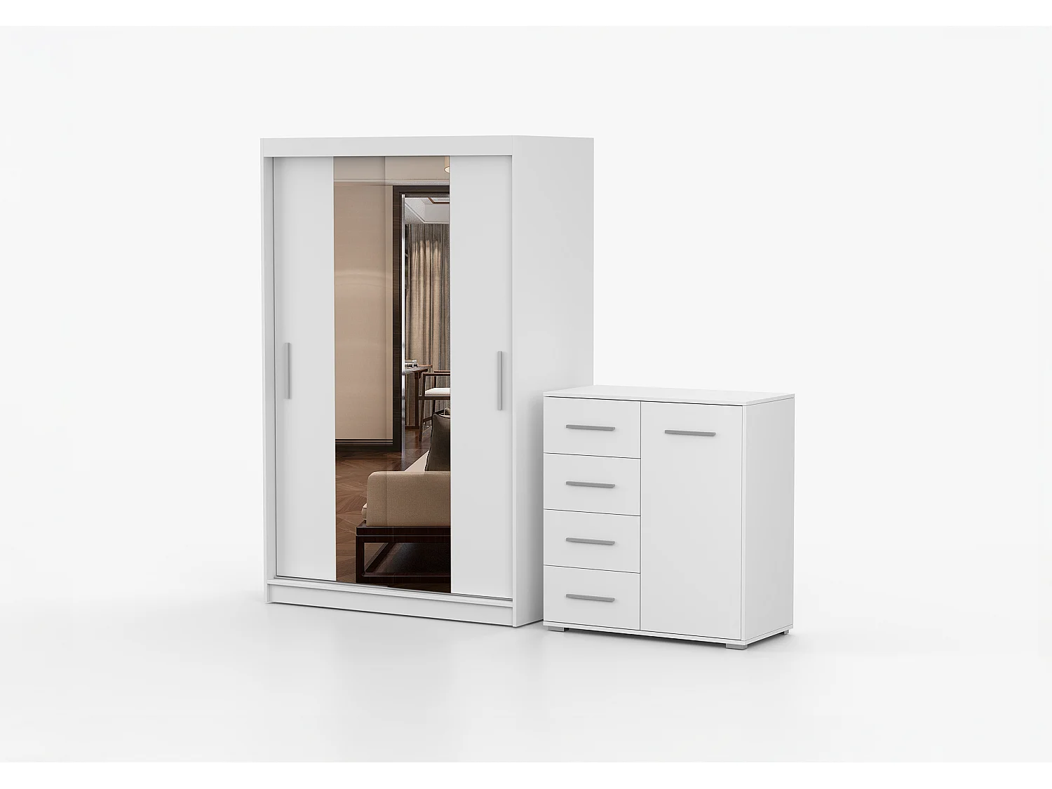 Ensemble armoire Danae et commode Ilario - Blanc